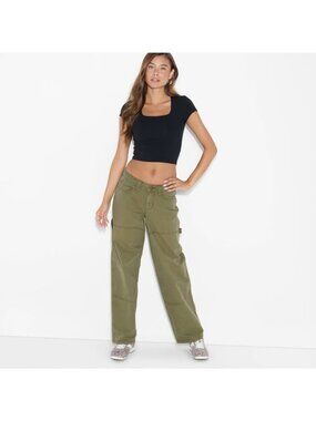 Wild Fable Carpenter Pants Womens Green Low Rise Zipper Cotton Denim